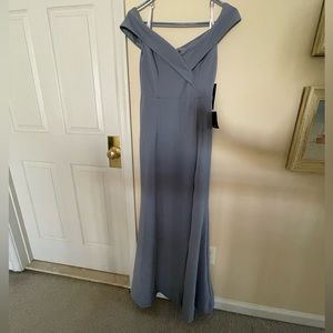 Lulus Blue Grey Off-The-Shoulder Maxi Dress